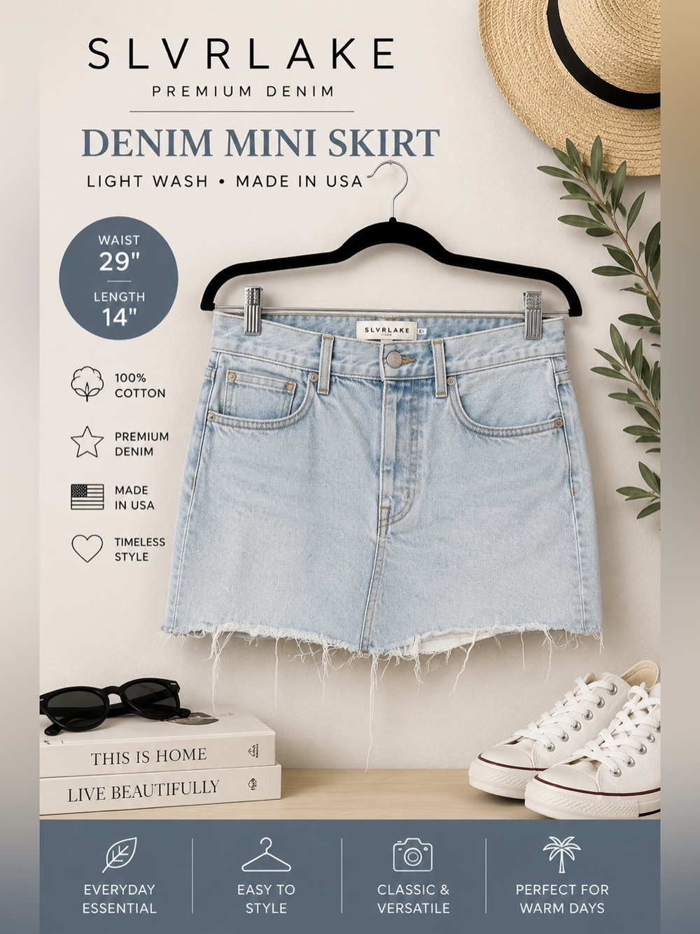 SLVRLAKE Light Wash Denim Mini Skirt - Light Blue Frayed Hem Sz 27 Made in USA